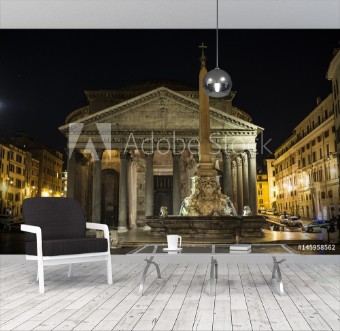 Picture of Pantheon at night with fountain It is one of the best-preserved Ancient Roman buildings in Rome Italy